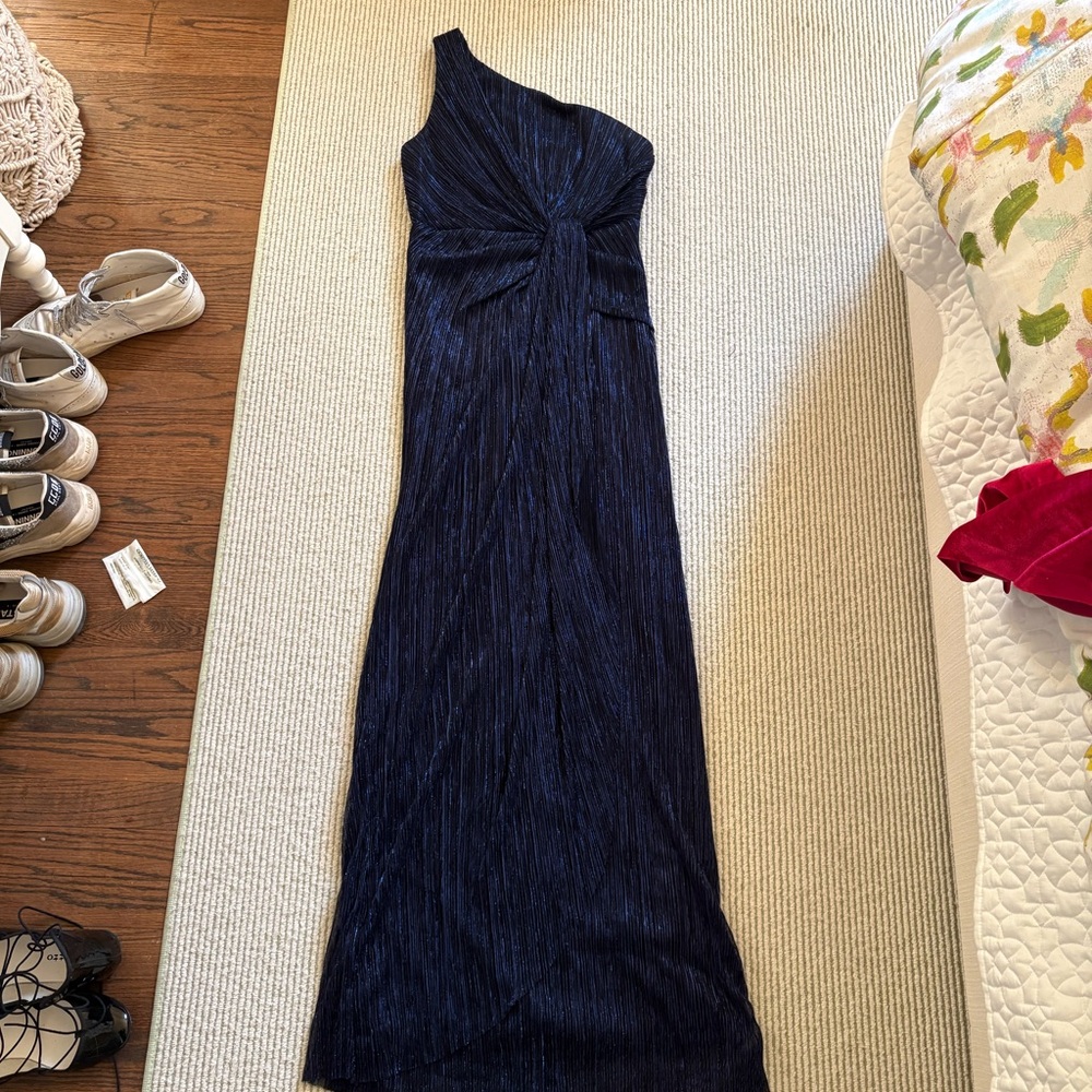 Adrianna Papell Navy One-Shoulder Dress